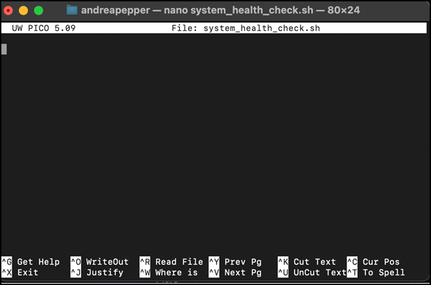 The Nano window in the Terminal.