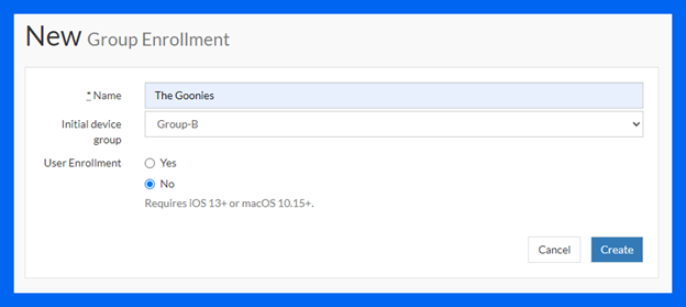 Give your group enrollment a name and click Create