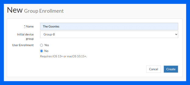 Give your group enrollment a name and click Create.