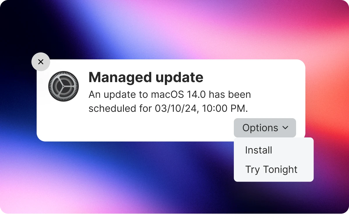 mockup of managed update alert