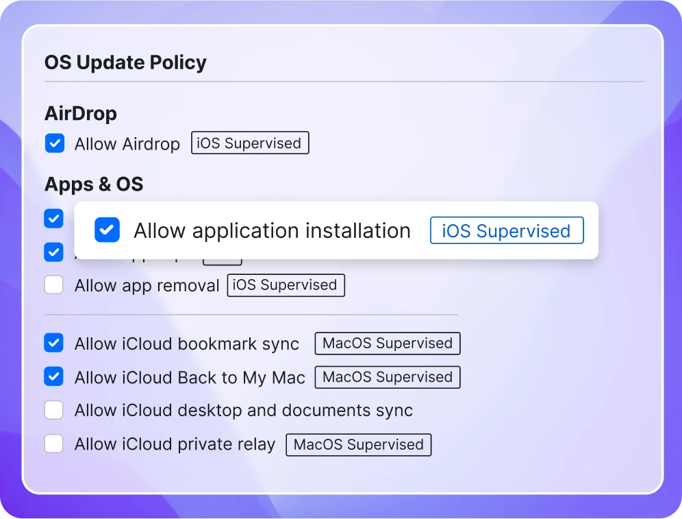 Application screen that shows "Allow application installation"