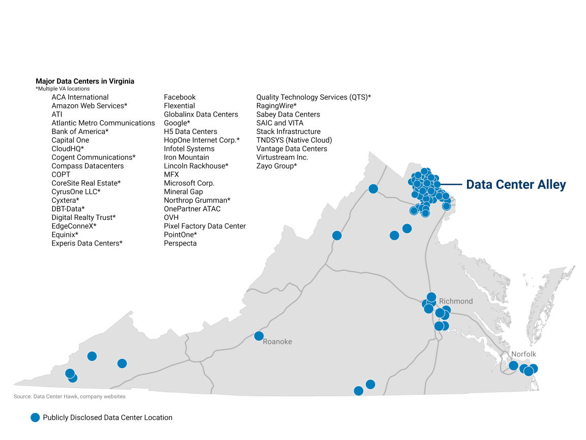 Virginia Data Center Map