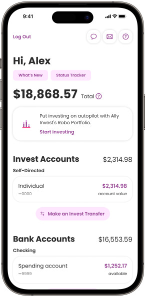 A sample image of the "Snapshot" feature in Ally's mobile application, which shows all of a customer's financial account details. 