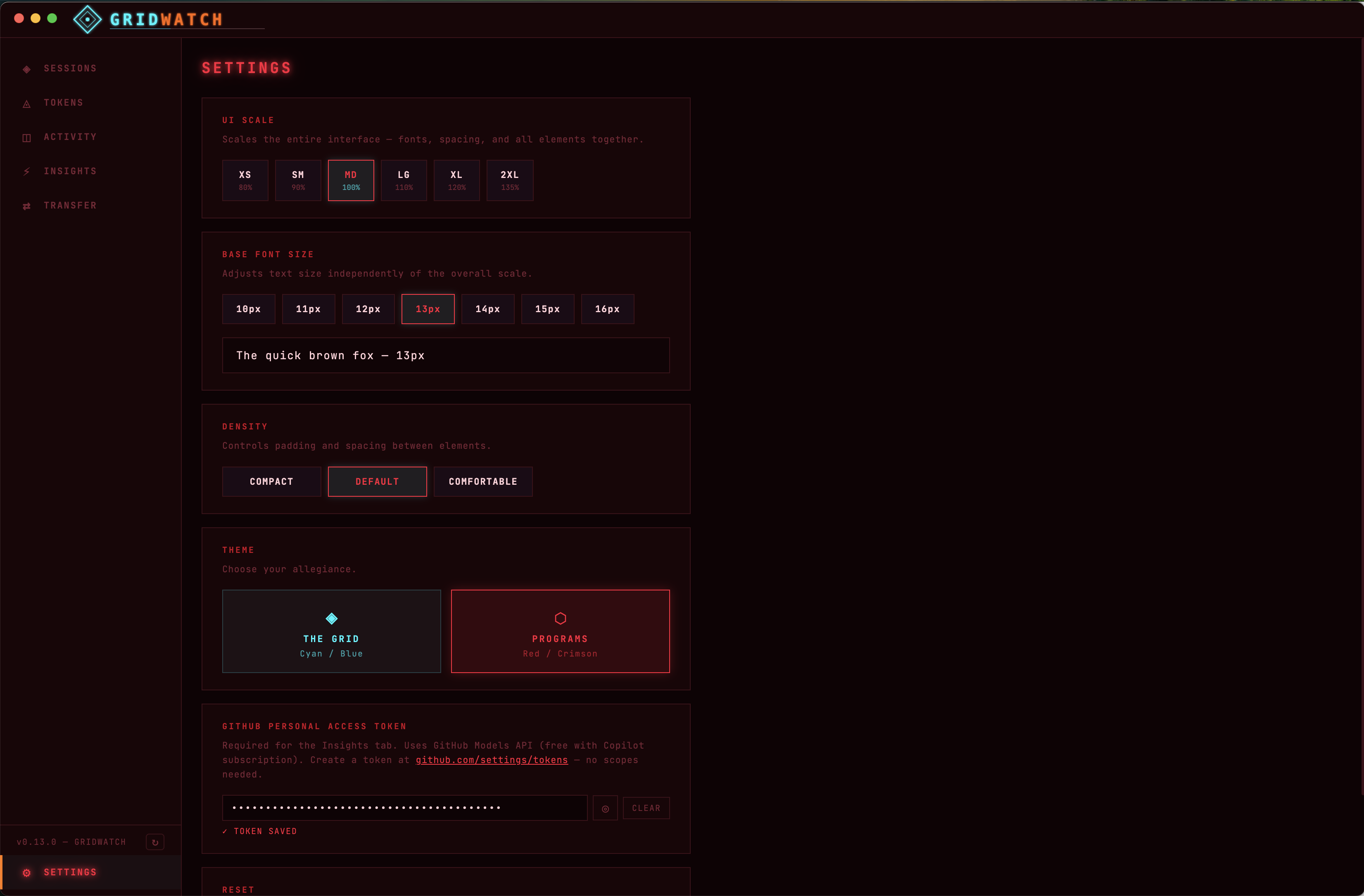 Gridwatch - red programs theme