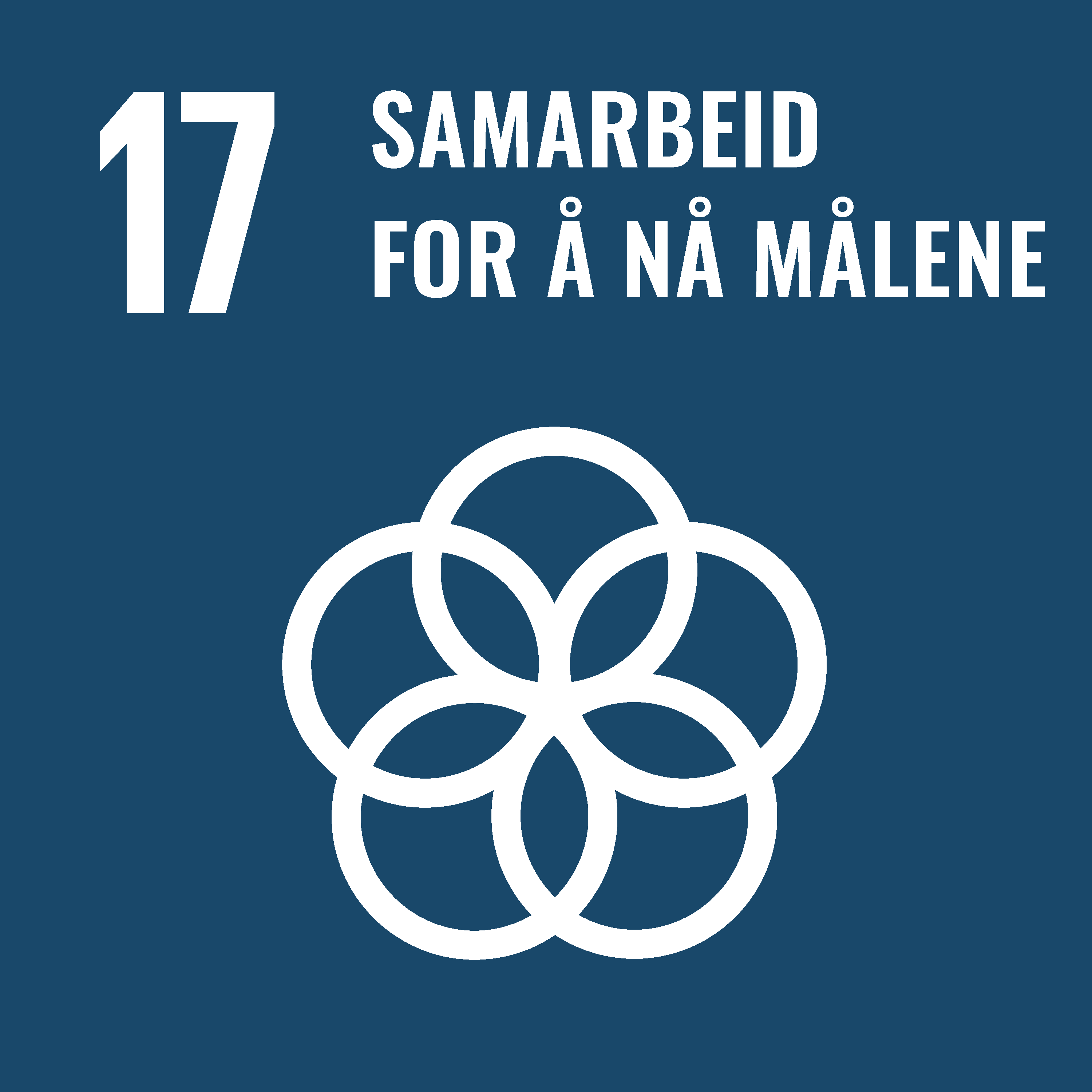 Illustrasjonen viser FNs bærekraftsmål nummer 17 - Samarbeid for å nå målene