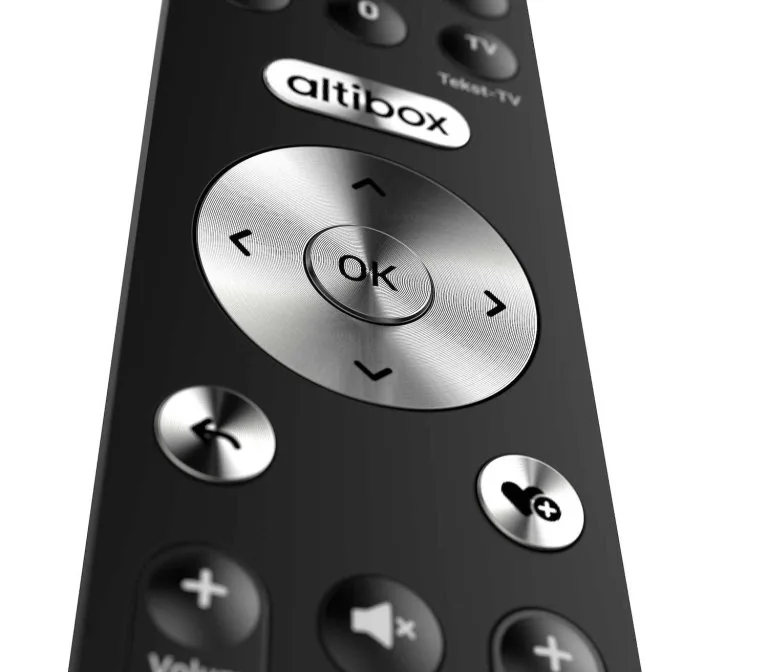 Altibox fjernkontroll Nærbilde av en Altibox fjernkontroll