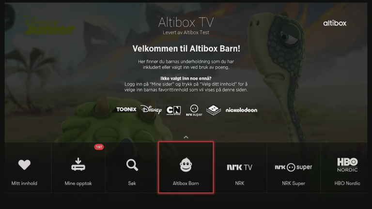 Viser hvordan du starter Altibox barn på TVn