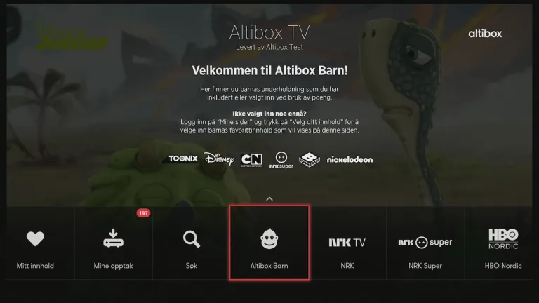 Altibox barn Viser hvordan du starter Altibox barn på TVn