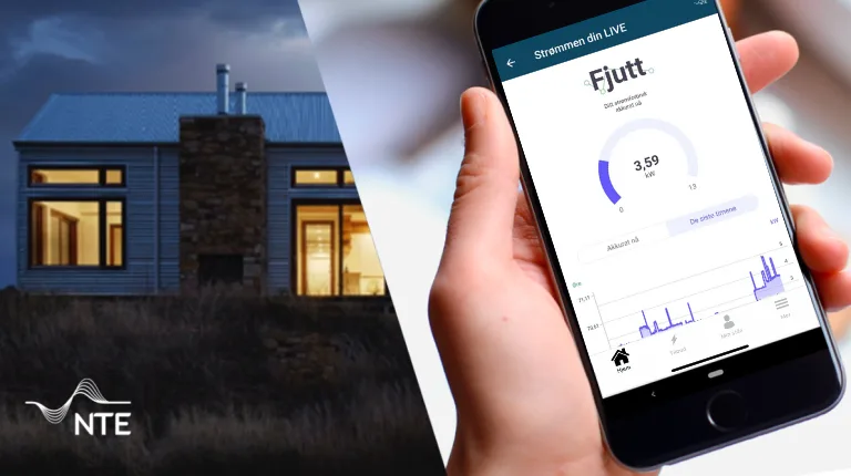 Fjutt i NTE-appen Fjutt i NTE-appen med hus i bakgrunnen