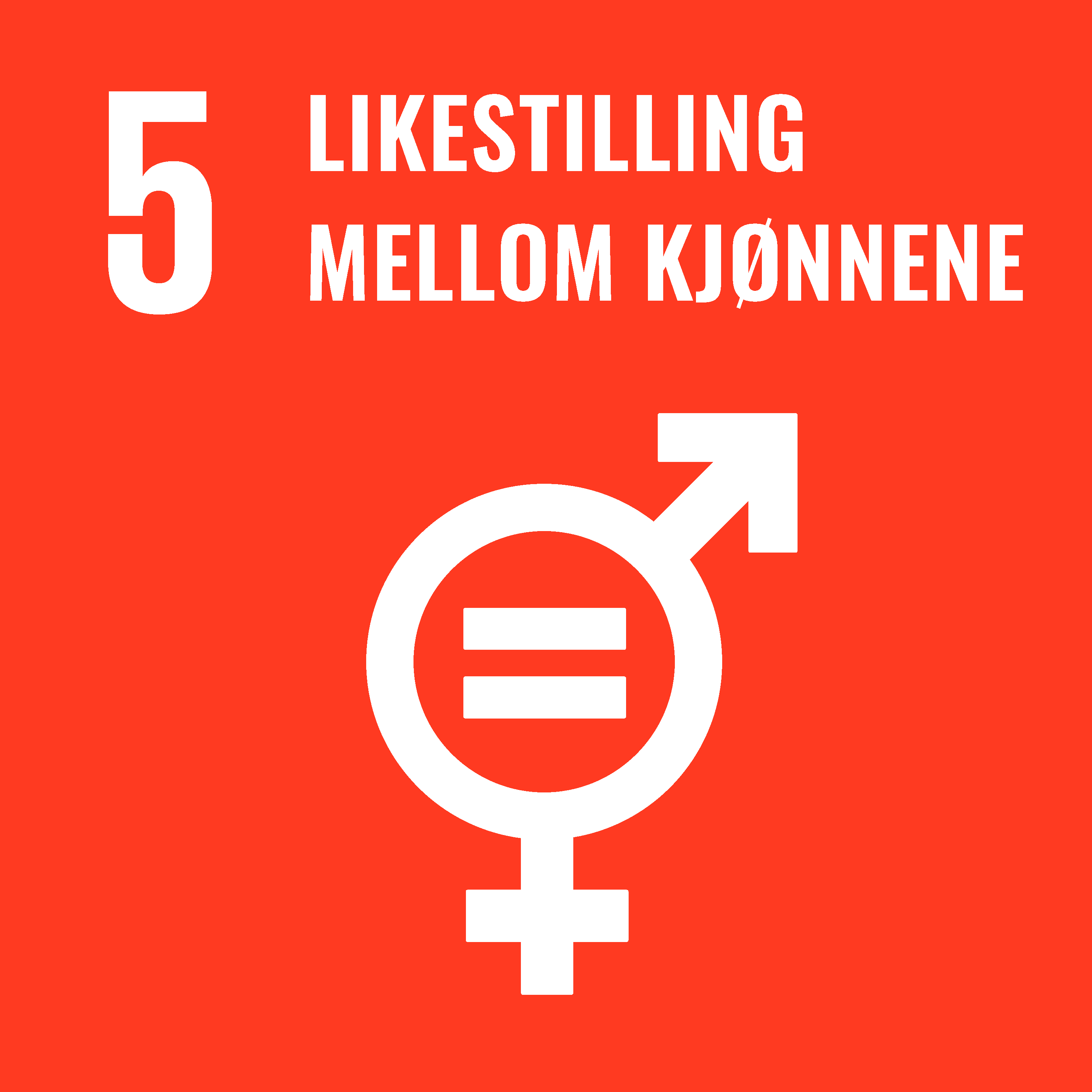 Illustrasjonen viser FNs bærekraftsmål nummer 5 - Likestilling mellom kjønnene