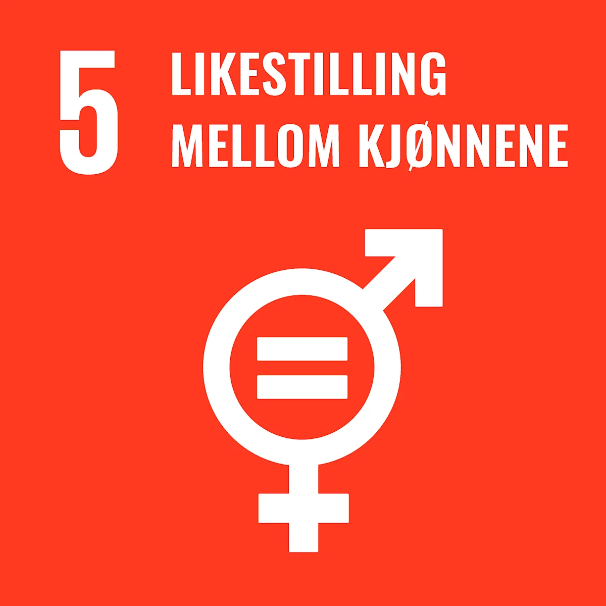 Illustrasjonen viser FNs bærekraftsmål nummer 5 - Likestilling mellom kjønnene Illustrasjonen viser FNs bærekraftsmål nummer 5 - Likestilling mellom kjønnene