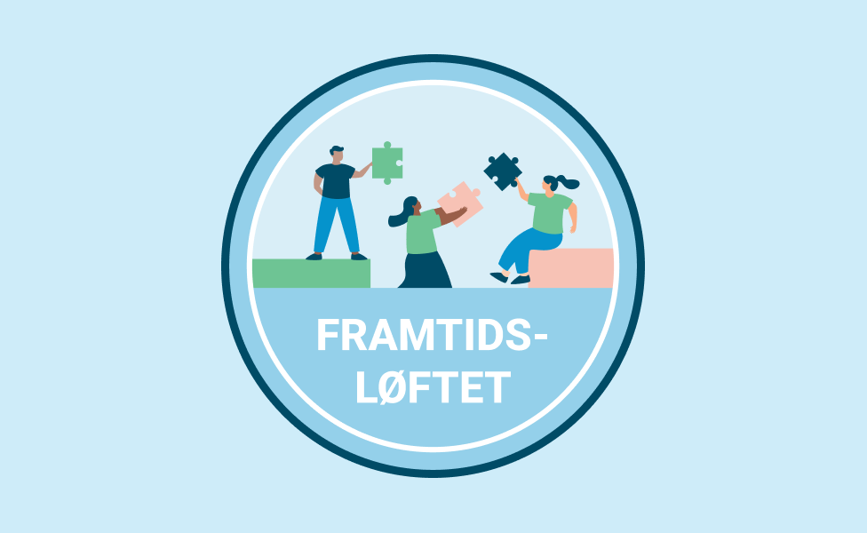 Bildet viser en rund logo med folk med puslespillbiter som holdes mot hverandre.