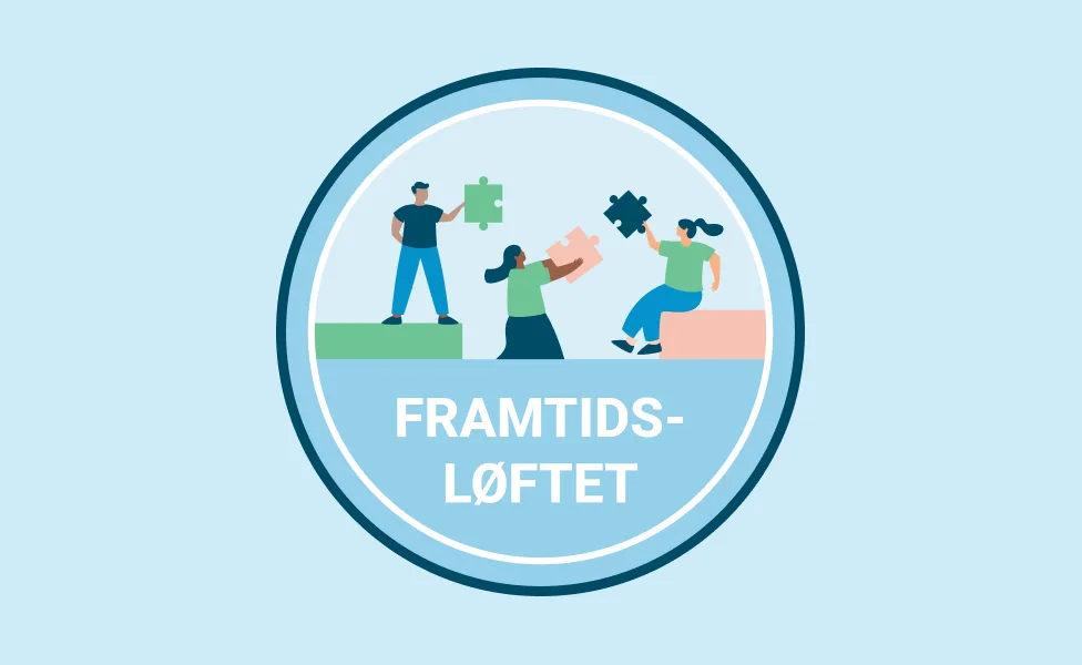 framtidsløfte-26 Bildet viser en rund logo med folk med puslespillbiter som holdes mot hverandre.