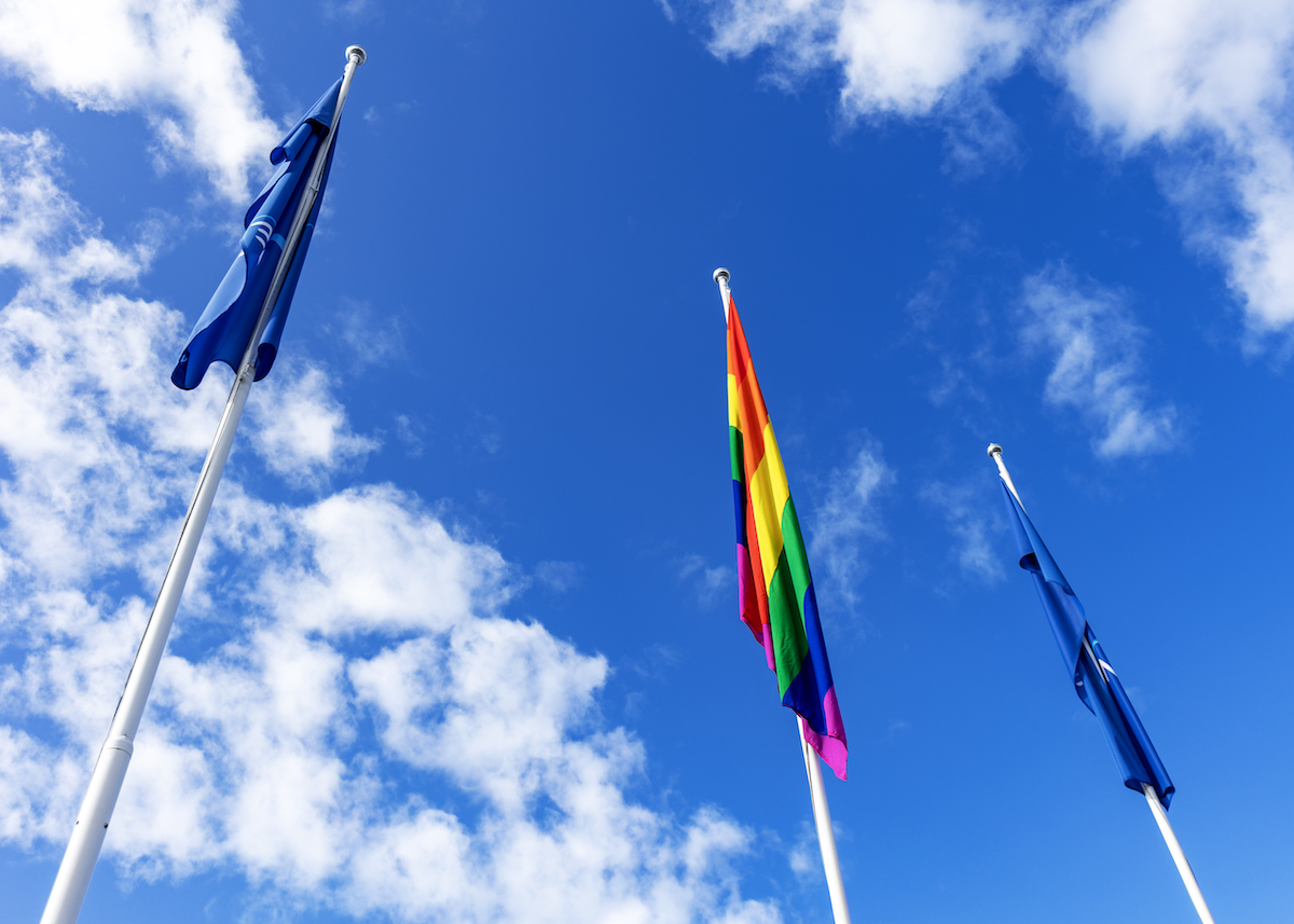 Pride flagg utenfor NTE