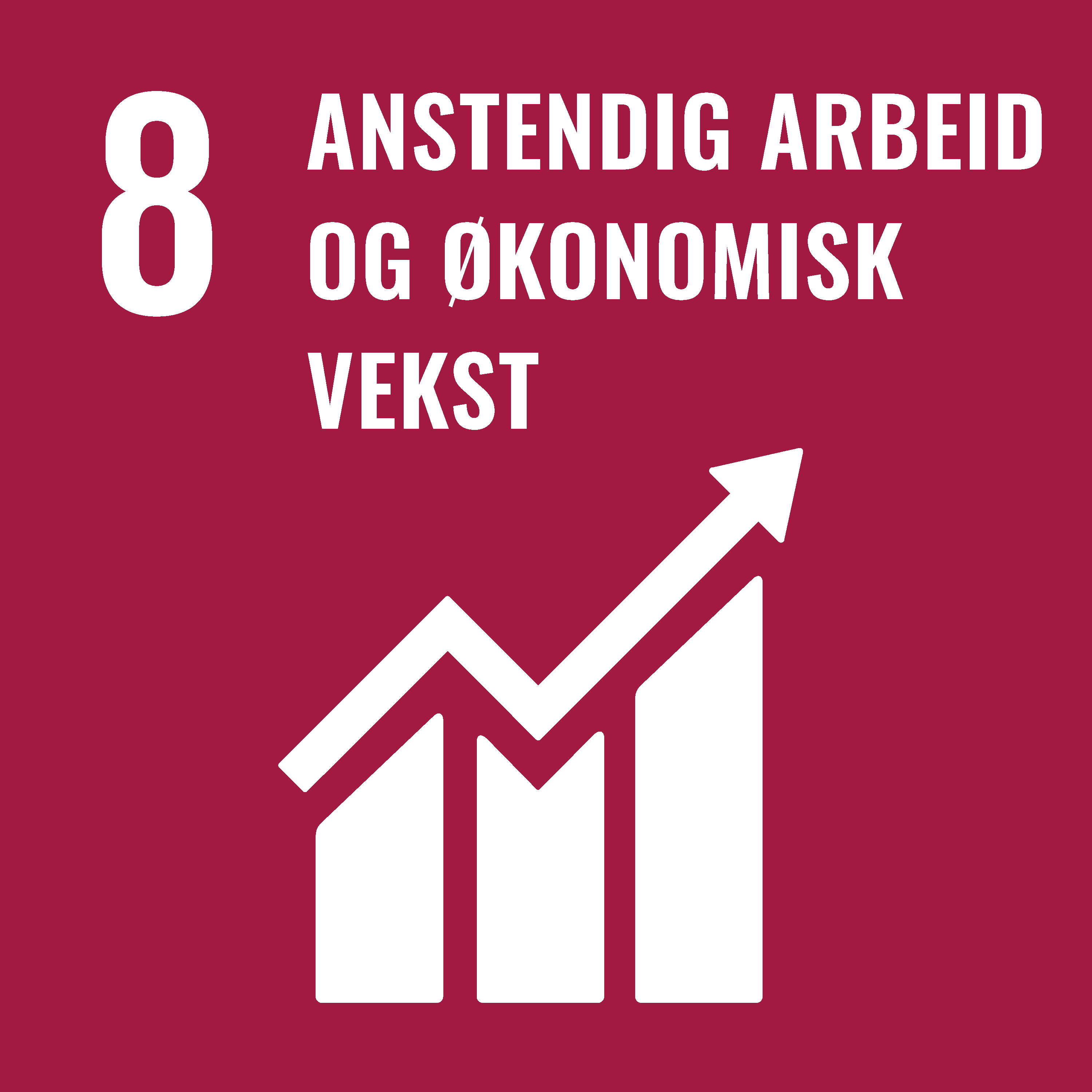 Illustrasjonen viser FNs bærekraftsmål nummer 8 - Anstendig arbeid og økonomisk vekst