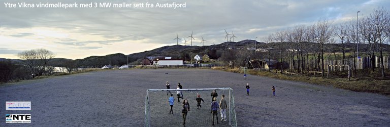 Illustrasjon av Ytre Vikna vindmøllepark med 3 MW møller sett fra Austafjord