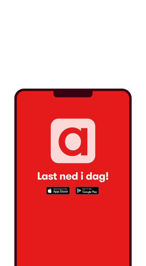 Mobilskjerm som viser budskapet "Last ned i dag" på rød bakgrunn og Altibox-ikon. Bilde.