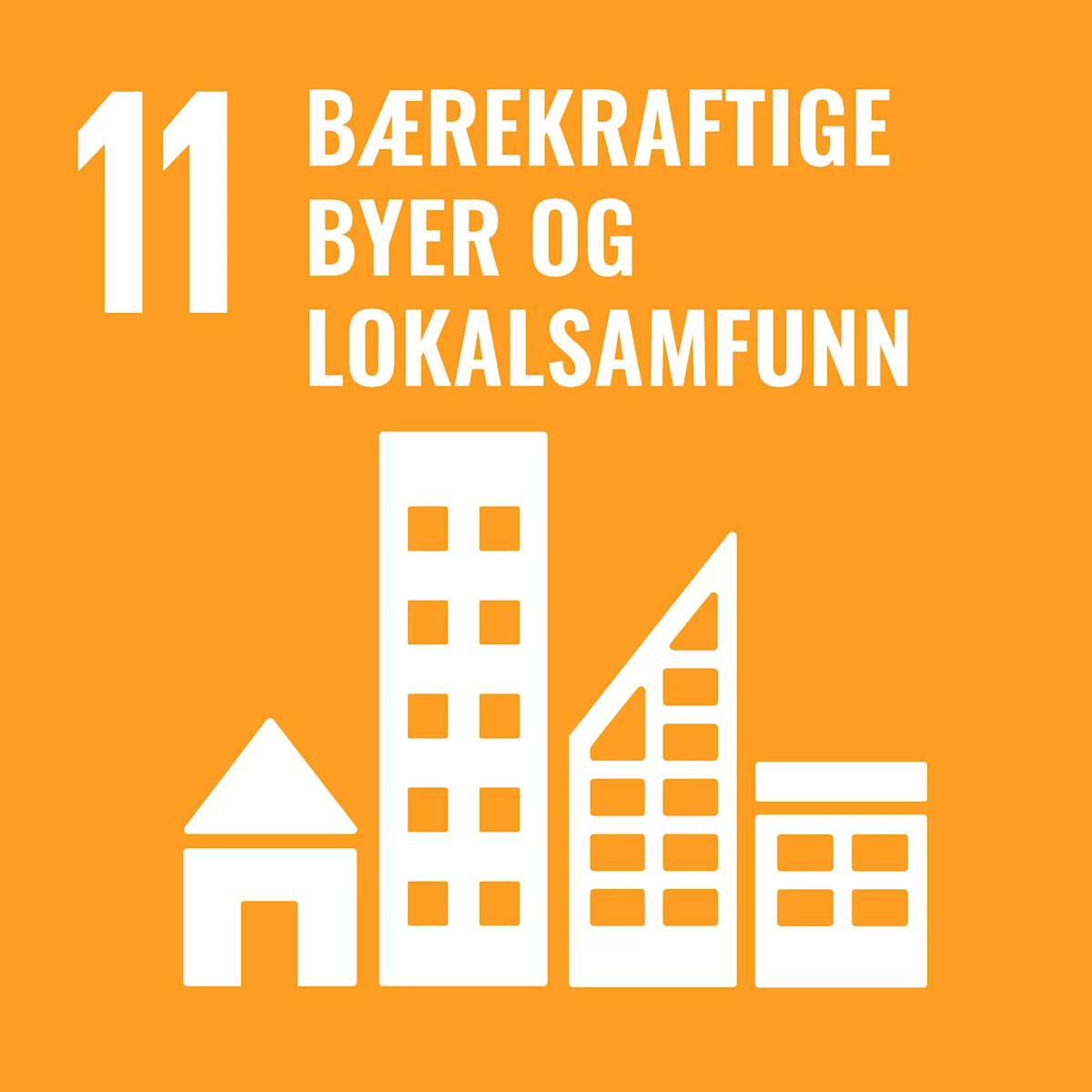 Illustrasjonen viser FNs bærekraftsmål nummer 11 - Bærekraftige byer og lokalsamfunn Illustrasjonen viser FNs bærekraftsmål nummer 11 - Bærekraftige byer og lokalsamfunn