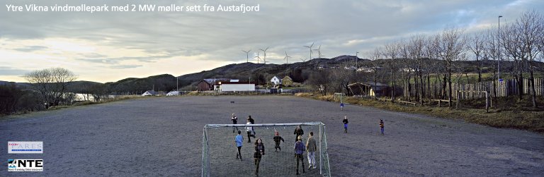 Illustrasjon av Ytre Vikna vindmøllepark med 2 MW møller sett fra Austafjord