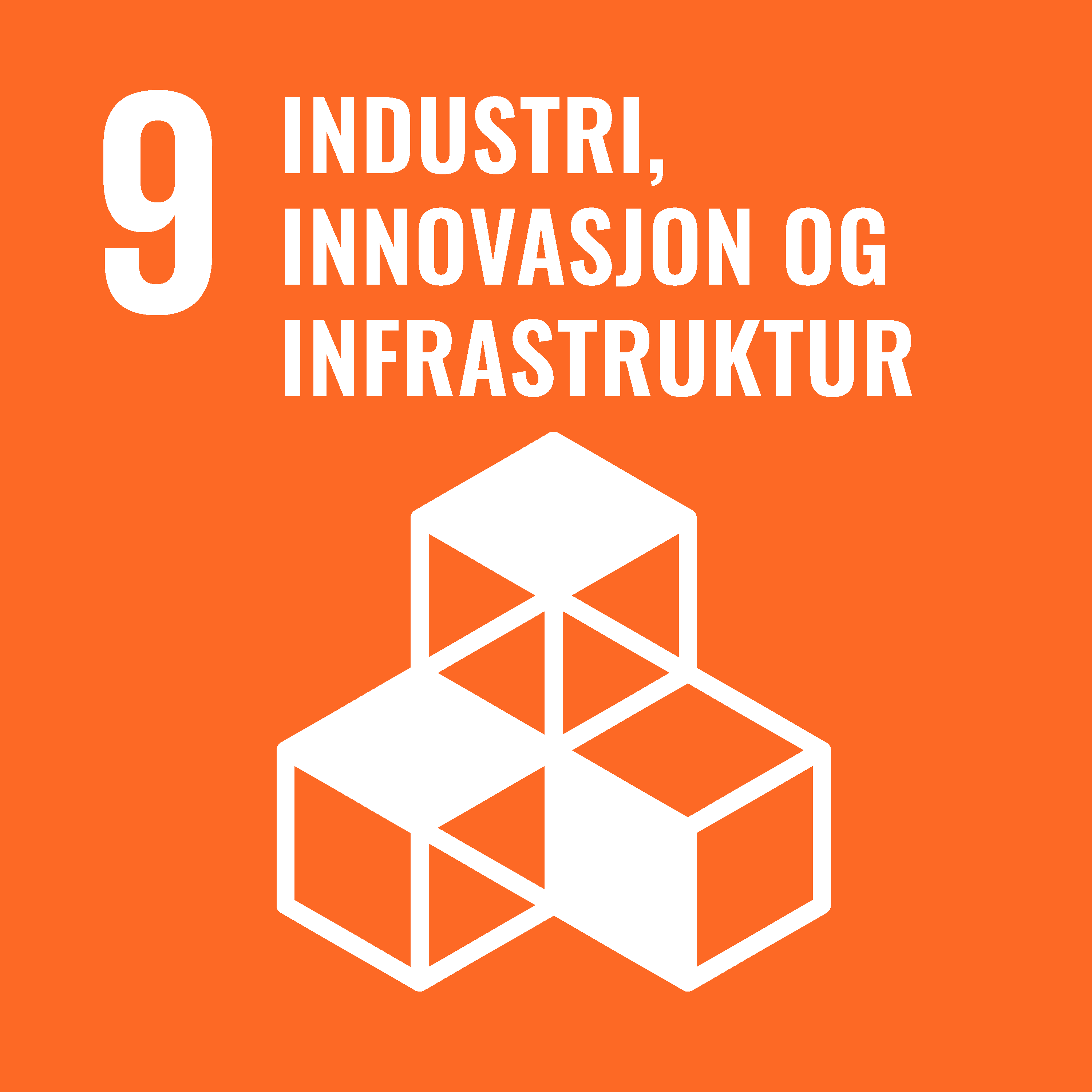 Illustrasjonen viser FNs bærekraftsmål nummer 9 - Industri, innovasjon og infrastruktur