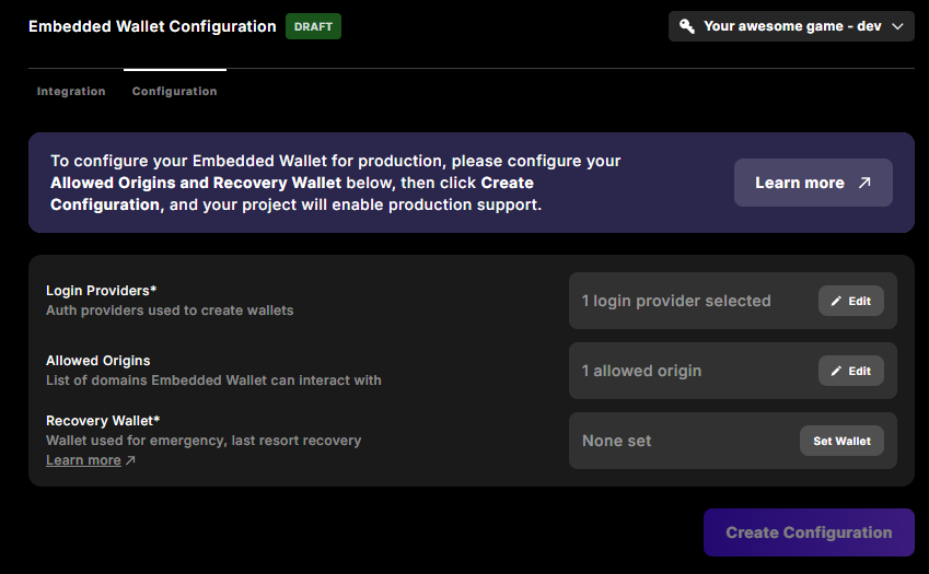 Embedded Wallet configuration