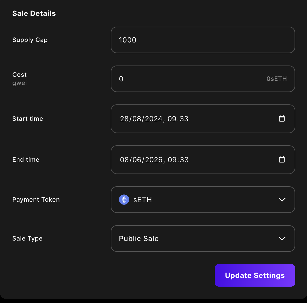 NFT sale on Sequence Builder