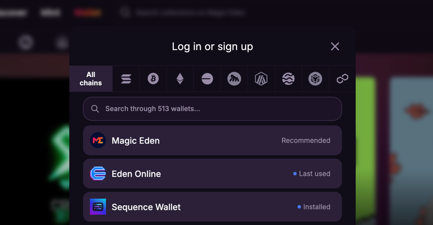 Users can log into Magic Eden with the Eden Online (Ubisoft) wallet