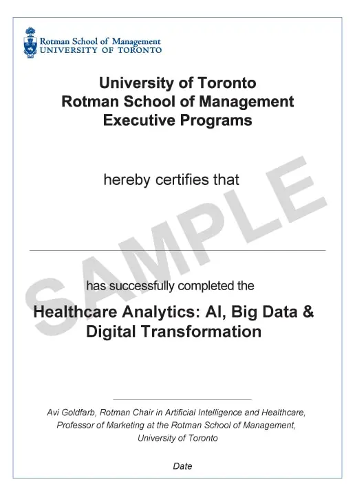 Example image of certificate that will be awarded upon successful completion of the programme