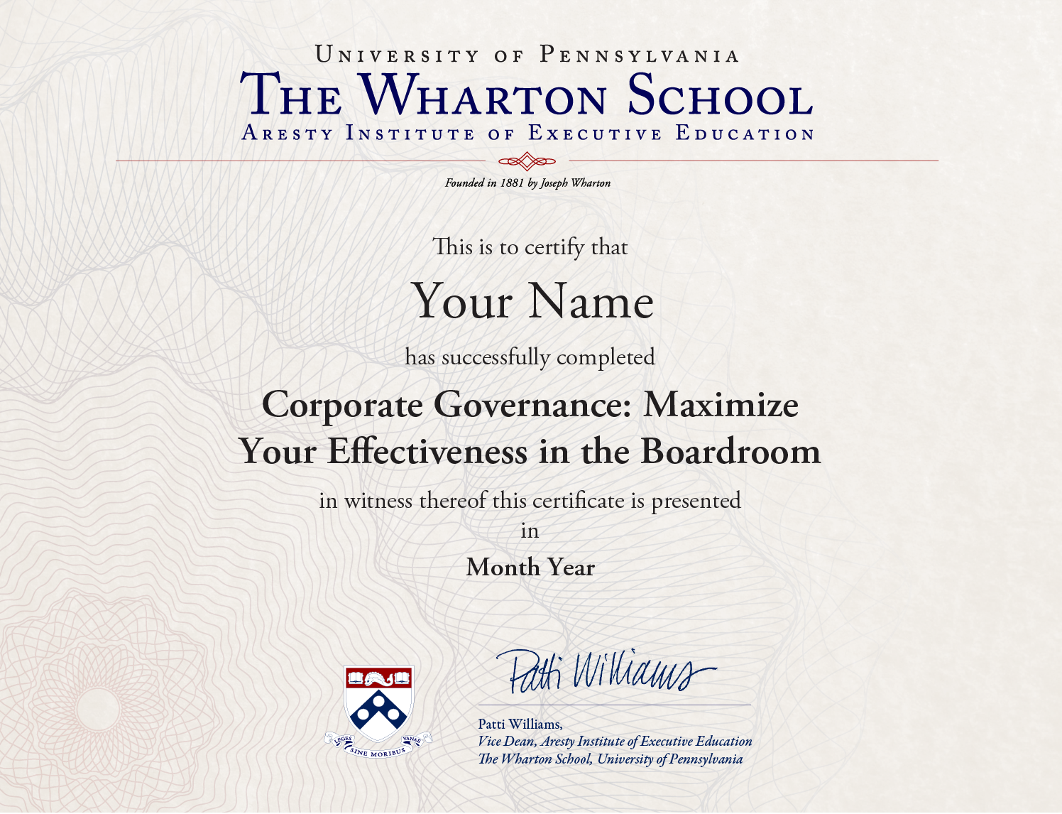 Example image of certificate that will be awarded once you successfully complete the program