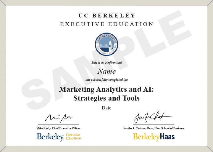 Certificate Of Business Excellence Berkeley Marketing Analytics and AI Program | Berkeley Executive Education