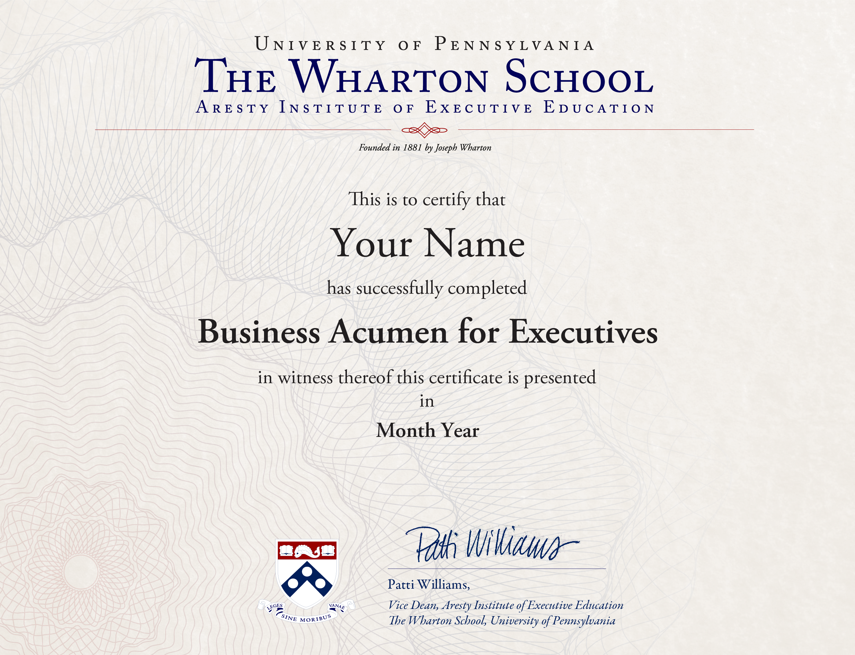 Example image of certificate that will be awarded once you successfully complete the course