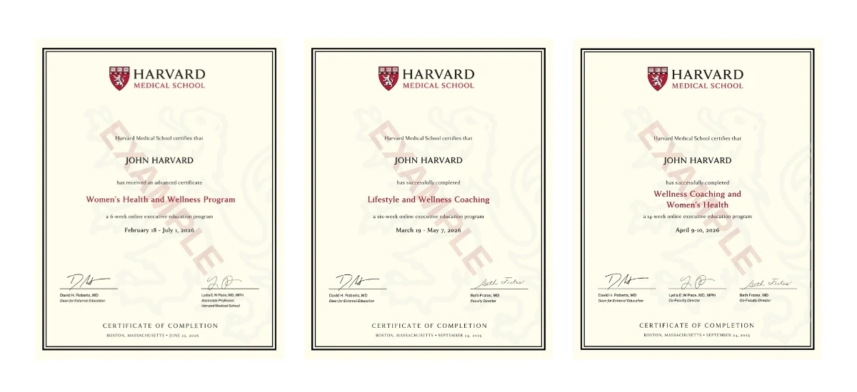 Image to depict sample of the program certificate of Wellness Coaching and Women's Health