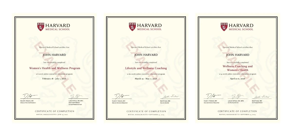 Image to depict sample of the program certificate of Wellness Coaching and Women's Health