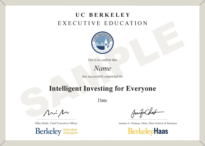 Example image of certificate that will be awarded once you successfully complete the course