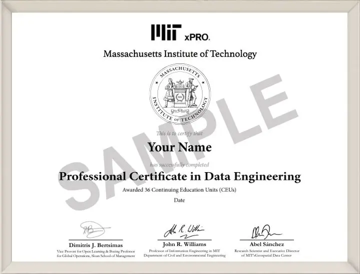 Example image of certificate that will be awarded upon successful completion of the program