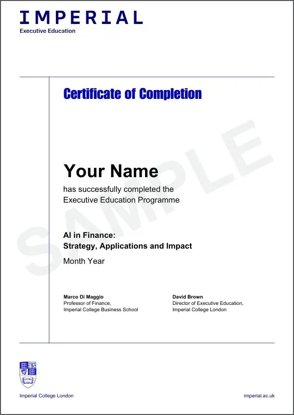 Example image of certificate that will be awarded once you successfully complete the course