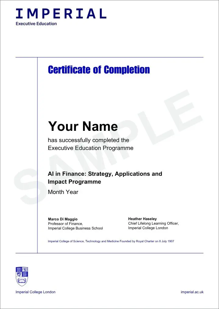 Example image of certificate that will be awarded once you successfully complete the course