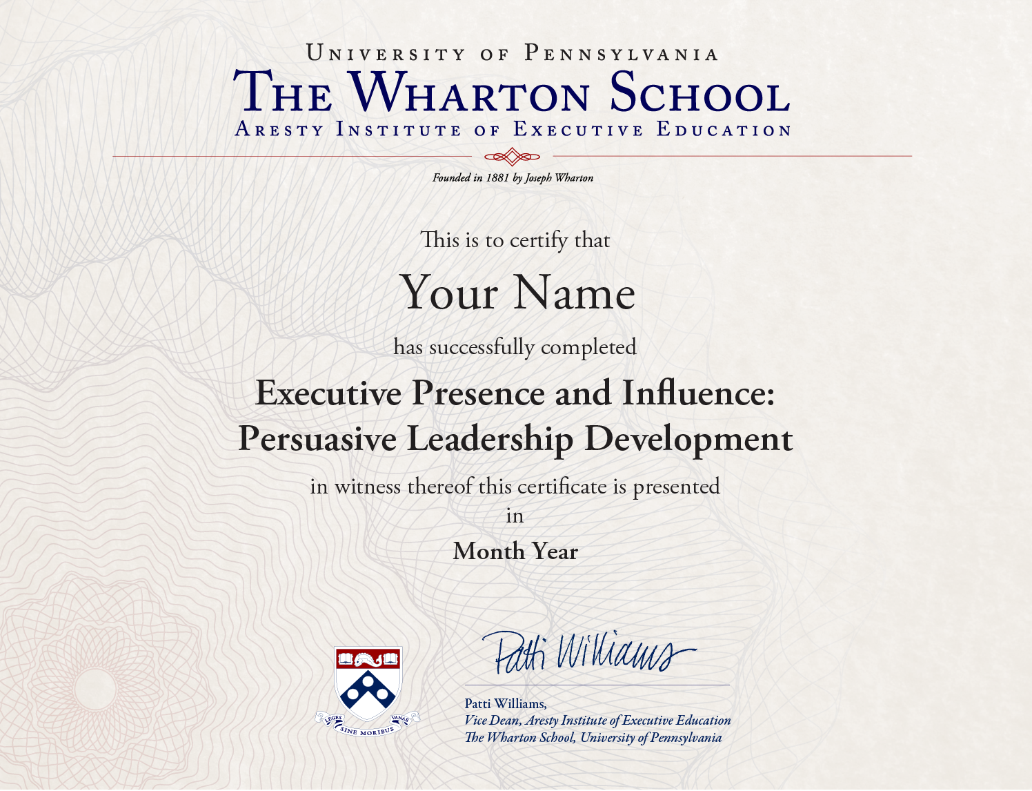 Example image of certificate that will be awarded once you successfully complete the course