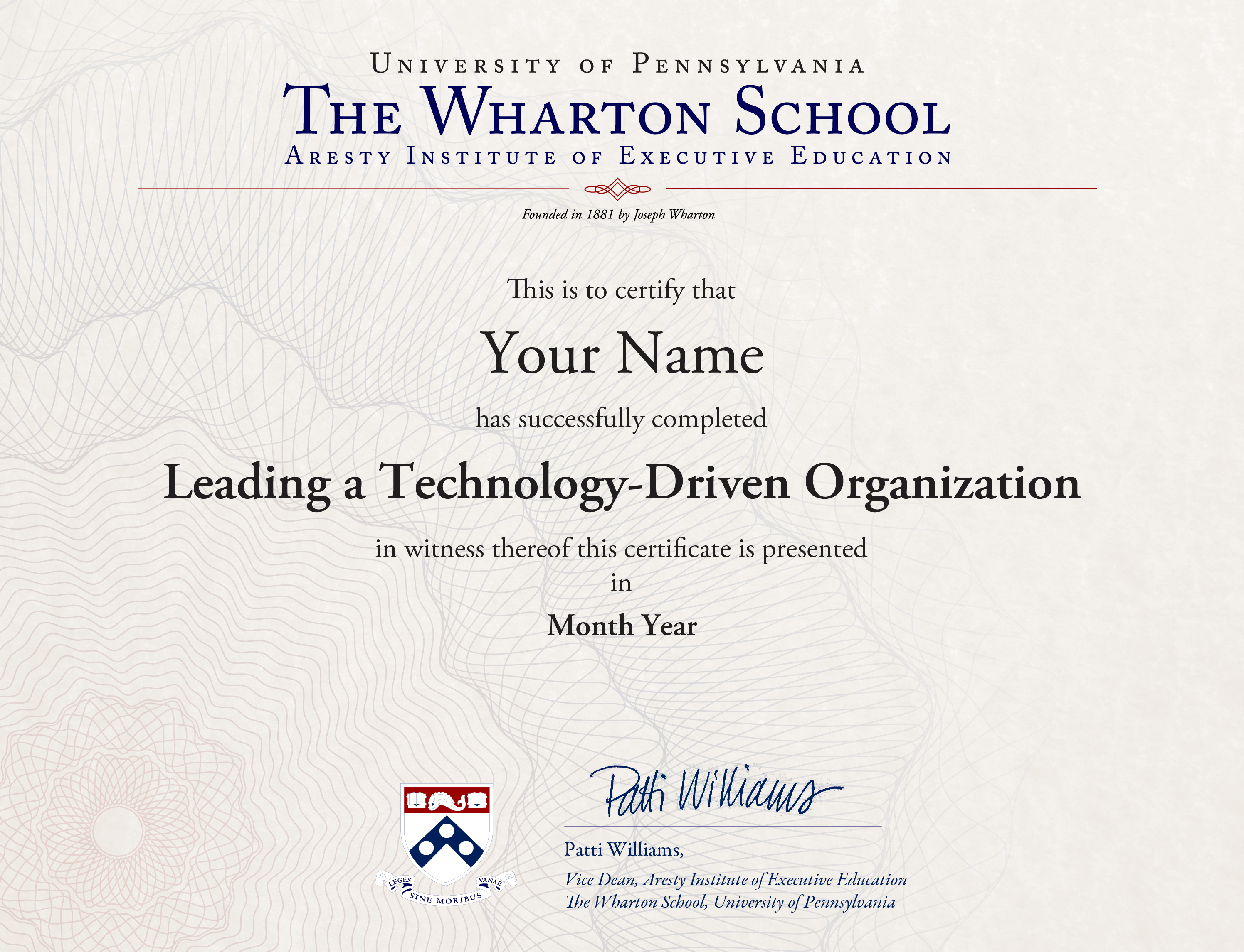Example image of certificate that will be awarded once you successfully complete the course