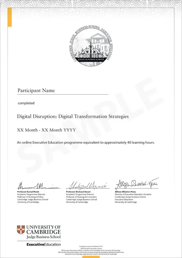 Example image of certificate that will be awarded once you successfully complete the course