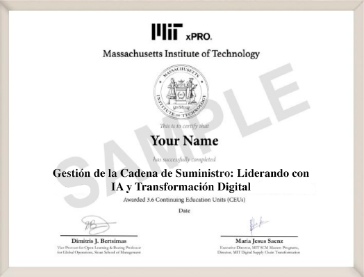 Ejemplo del certificado que se otorgará al completar exitosamente el programa