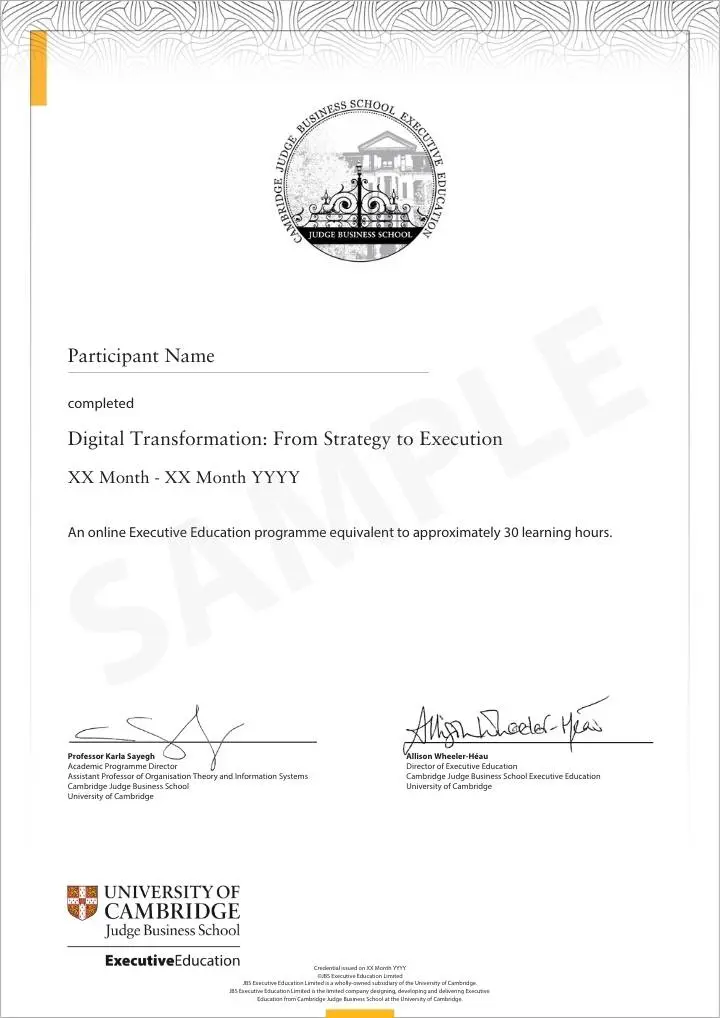 Example image of certificate that will be awarded once you successfully complete the course