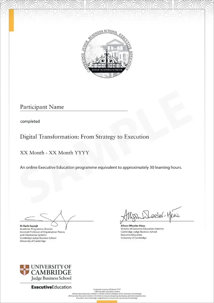 Example image of certificate that will be awarded once you successfully complete the course