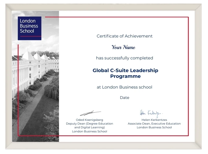 Example image of certificate that will be awarded once you successfully complete the programme