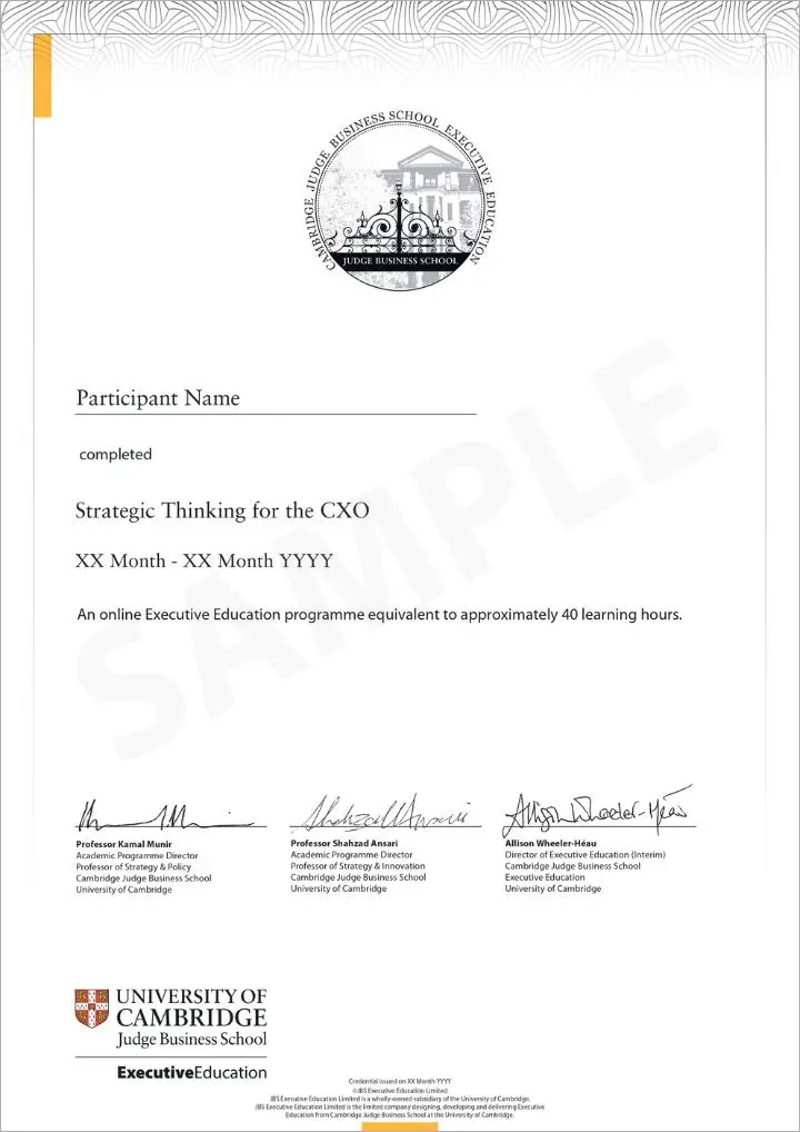 Example image of certificate that will be awarded once you successfully complete the course