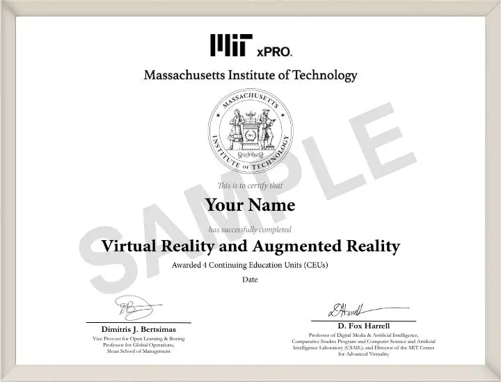 Example image of certificate that will be awarded upon successful completion of the program