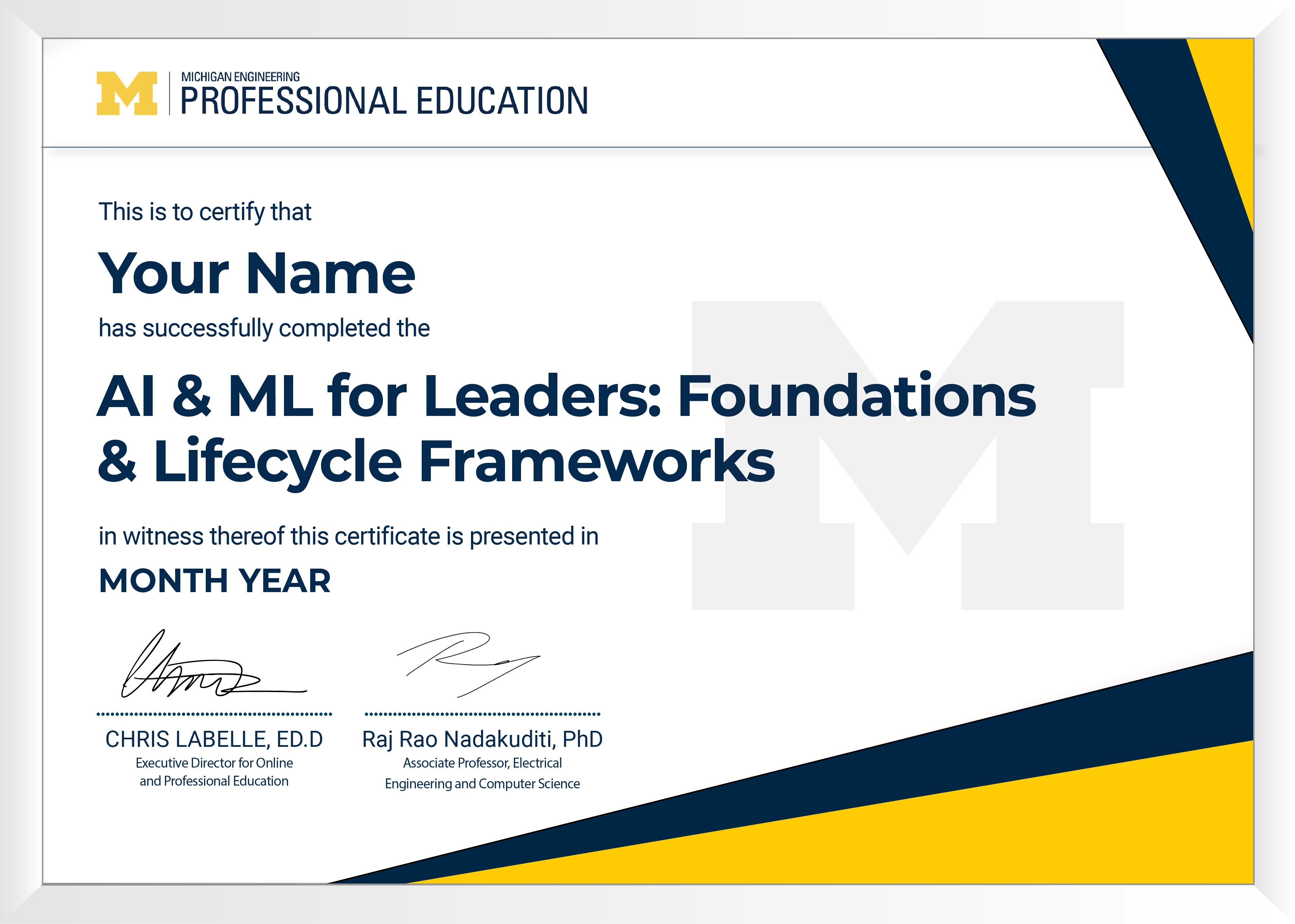Example image of certificate that will be awarded once you successfully complete the course