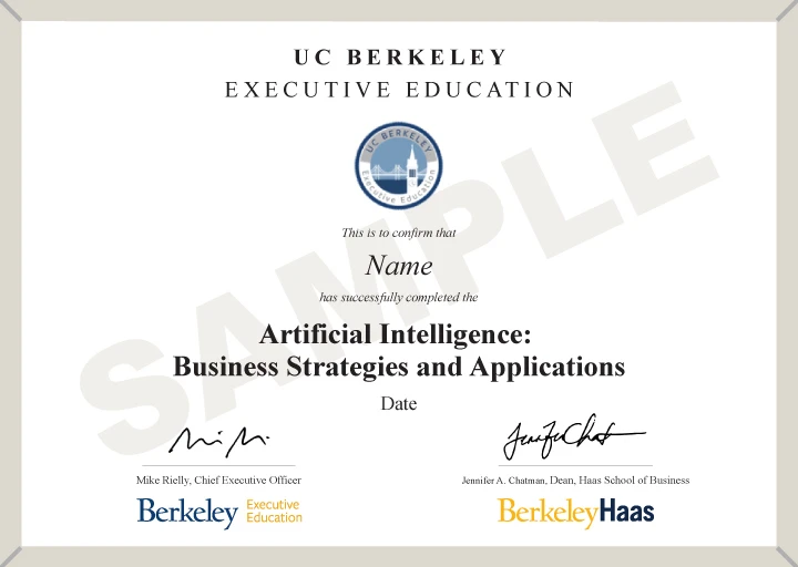 Certificate Of Business Excellence Berkeley Artificial Intelligence for Business | Berkeley Exec Ed Online Program