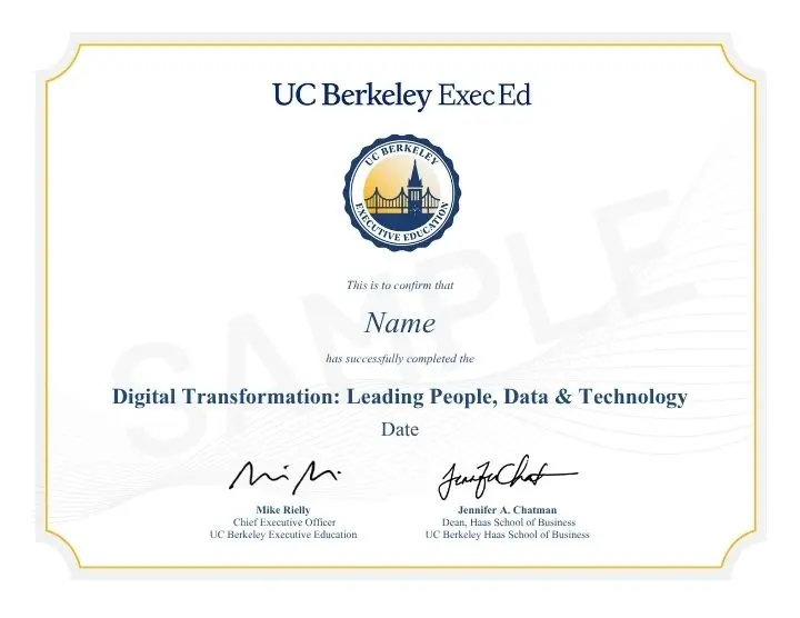 Example image of certificate that will be awarded once you successfully complete the course