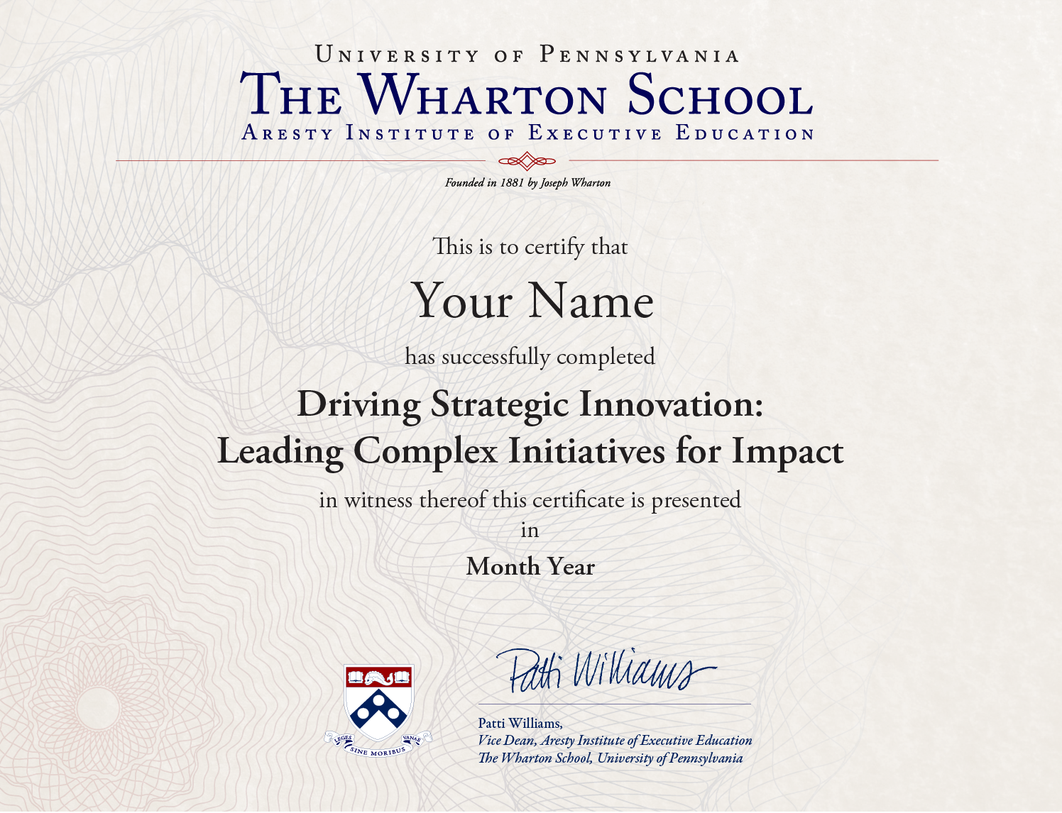 Example image of certificate that will be awarded once you successfully complete the course